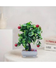 HiTechMart Artificial Bonsai Tree with Red Fruits – Lifelike Decorative Miniature Potted Plant for Home & Office Décor, Faux Greenery with Ceramic Planter