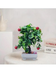 HiTechMart Artificial Bonsai Tree with Red Fruits – Lifelike Decorative Miniature Potted Plant for Home & Office Décor, Faux Greenery with Ceramic Planter