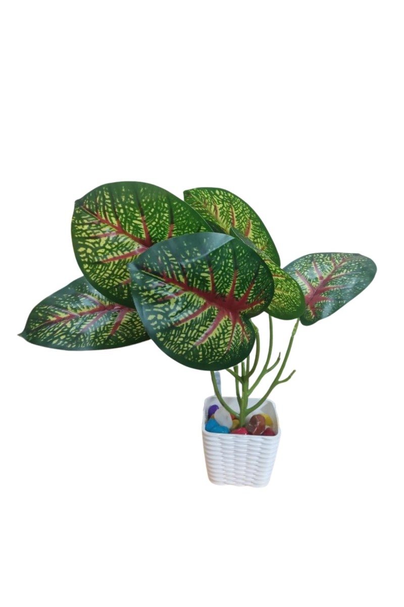 Artificial Indoor Leaf Plant with Pot – Realistic Faux Greenery, No Maintenance, Perfect for Home, Office or Shelf Décoration.