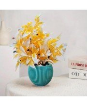 HiTechMart Artificial Yellow and White Leaf Plant in Pot – Lifelike Faux Decorative Indoor Plant for Home, Office, Tabletop, and Shelf Décor – Low Maintenance Realistic Potted Greenery