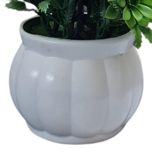 HiTechMart Artificial Green Bush Plant in White Ceramic Vase – Lifelike Faux Desk & Tabletop Plant for Home, Office & Indoor Decor