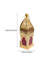 Moroccan Style Gold Lantern with Green Glass – Decorative Metal Candle Holder for Ramadan, Eid, Weddings, Home Decor & Parties – Vintage Hanging Lantern. (Red)