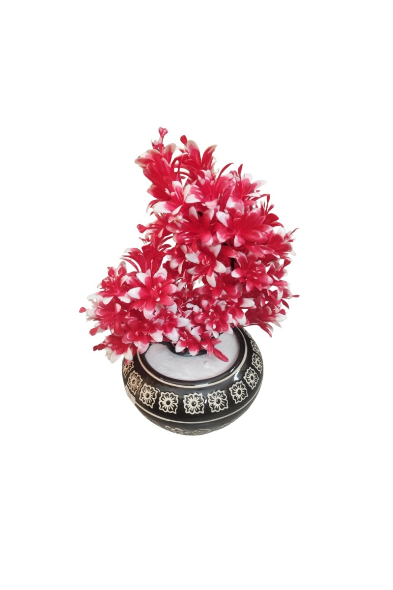 Artificial Flower Bunch with Designer Pot | 12.5 x 6.5 Inches Decorative Faux Floral Vase for Home, Office & Gift Use