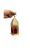 Moroccan Style Gold Lantern with Green Glass – Decorative Metal Candle Holder for Ramadan, Eid, Weddings, Home Decor & Parties – Vintage Hanging Lantern. (Red)