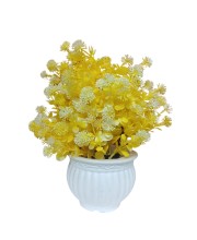 Yellow Artificial Flower Arrangement in White Plastic Pot - Lifelike Faux Flowers for Home & Office Décor
