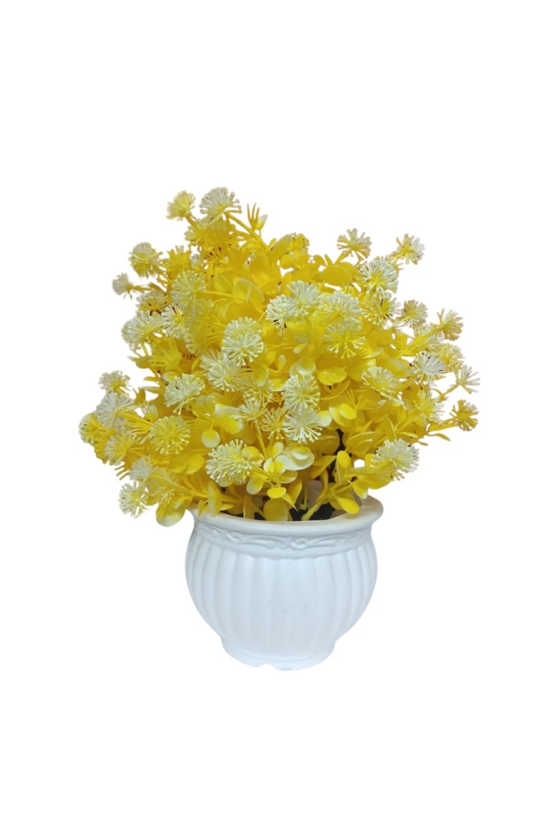 Yellow Artificial Flower Arrangement in White Plastic Pot - Lifelike Faux Flowers for Home & Office Décor