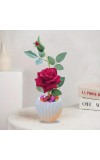 HiTechMart Artificial Rose Flower in White Vase – Realistic Faux Silk Rose with Decorative Pebbles – Home & Office Décor, Gift for Loved Ones