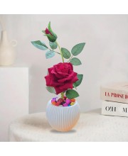 HiTechMart Artificial Rose Flower in White Vase – Realistic Faux Silk Rose with Decorative Pebbles – Home & Office Décor, Gift for Loved Ones