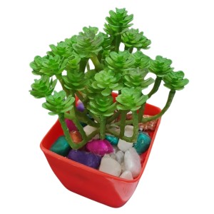 HiTechMart Artificial Succulent Plant in Red Pot – Lifelike Decorative Faux Greenery with Vibrant Pebbles for Home, Office, and Table Decor