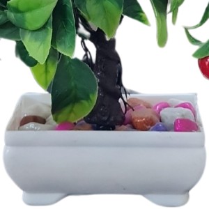 HiTechMart Artificial Bonsai Tree with Red Fruits – Lifelike Decorative Miniature Potted Plant for Home & Office Décor, Faux Greenery with Ceramic Planter
