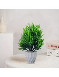 HiTechMart Artificial Green Plant with White Geometric Pot – Realistic Faux Decorative Shrub for Home, Office, and Indoor Décor – Low Maintenance Tabletop Plant for Modern & Minimalist Spaces