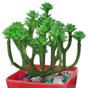HiTechMart Artificial Succulent Plant in Red Pot – Lifelike Decorative Faux Greenery with Vibrant Pebbles for Home, Office, and Table Decor