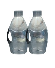 Set of 2 Black Plastic Water Bottles with Handle, Reusable Leakproof Drinking Bottles, Clear BPA-Free Storage Bottles for Home, Kitchen & Outdoor Use