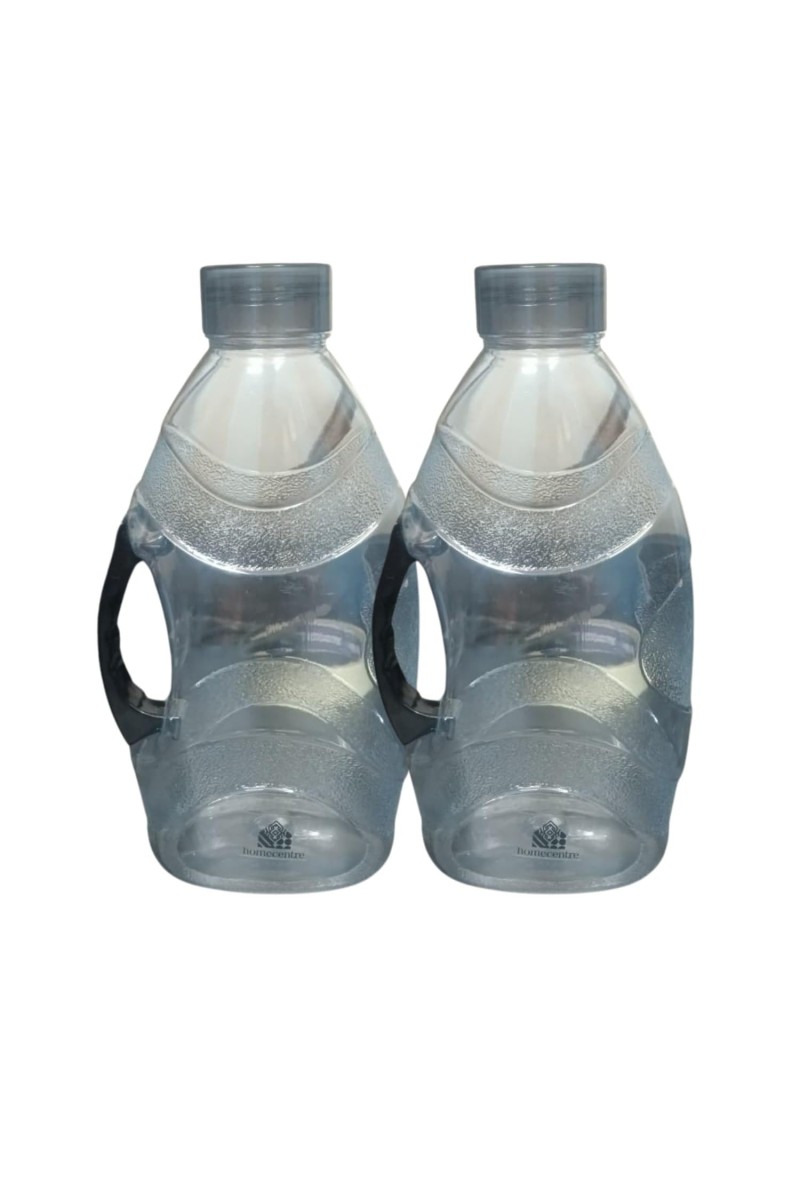 Set of 2 Black Plastic Water Bottles with Handle, Reusable Leakproof Drinking Bottles, Clear BPA-Free Storage Bottles for Home, Kitchen & Outdoor Use