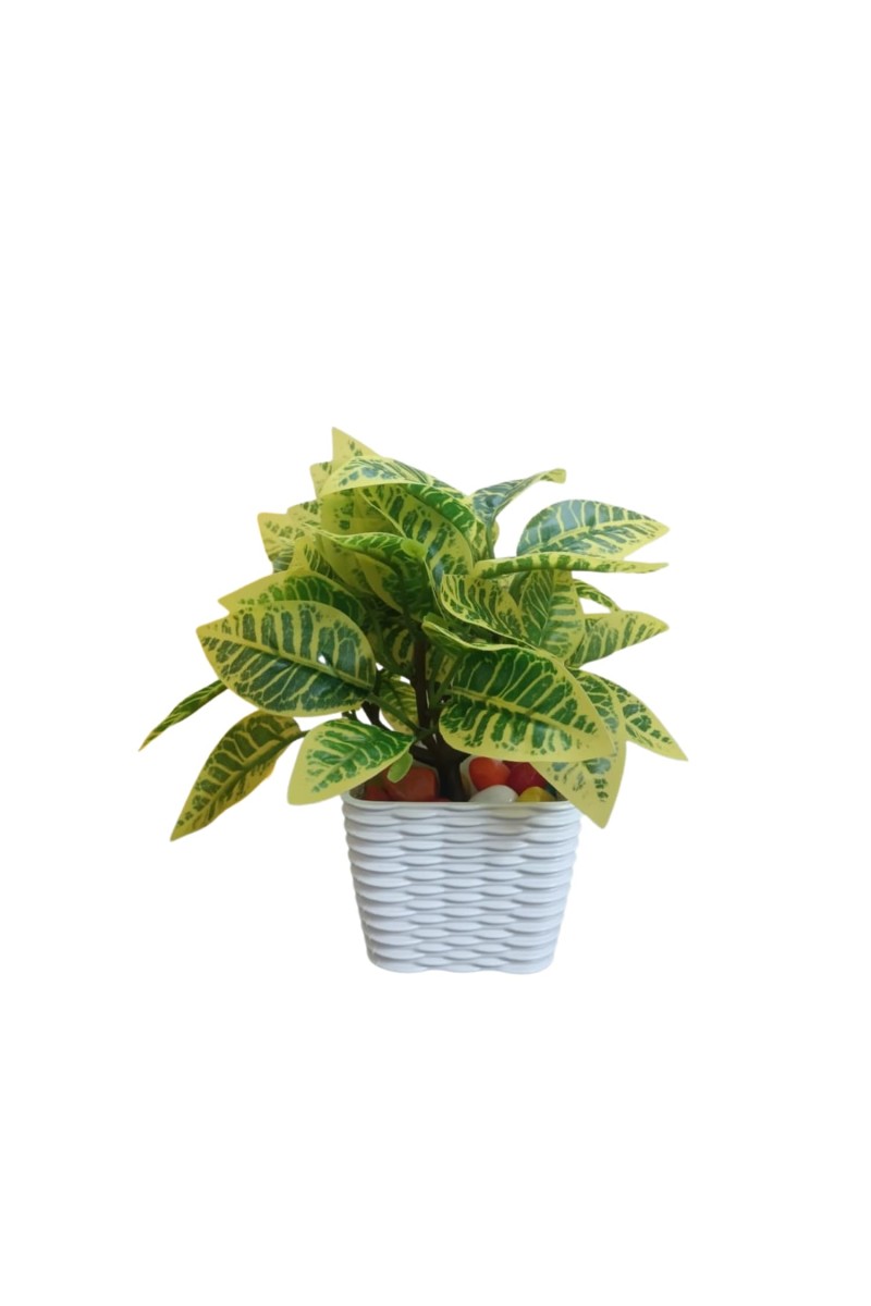 Artificial Leaf Plant with Pot Realistic Faux Greenery Indoor Decoration Home Office Tabletop Decor
