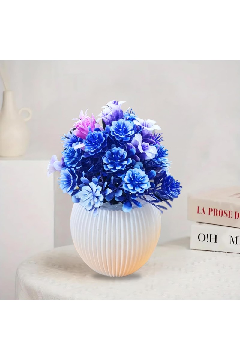 HiTechMart Artificial Flower Arrangement in Vase – Lifelike Blue & Purple Faux Bouquet for Home Décor, Office, Living Room, Table Centerpiece, and Gift – Elegant & Maintenance-Free
