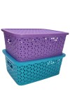 Hi Tech Sales Small Unbreakable Multipurpose Plastic Baskets with Lid for Fruit, Bathroom, Stationary, Home, Kitchen, Office (Rectangular, Color: Sky, Yellow) set of 2 (Violet)