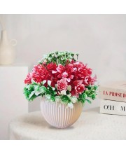 HiTechMart Artificial Flower Arrangement in Plastic Vase – Lifelike Red & Green Faux Bouquet for Home Décor, Office, Living Room, Table Centerpiece, and Gift – Elegant & Maintenance-Free