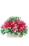 HiTechMart Artificial Flower Arrangement in Plastic Vase – Lifelike Red & Green Faux Bouquet for Home Décor, Office, Living Room, Table Centerpiece, and Gift – Elegant & Maintenance-Free