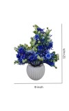 HiTechMart Elegant Blue Artificial Flower Arrangement in Textured White Ceramic Vase – Lifelike Faux Floral Décor for Home, Office, Living Room, and Gifting