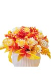HiTechMart Artificial Flower Arrangement with Vase – Lifelike Orange & Yellow Faux Bouquet for Home Décor, Office, Living Room, Table Centerpiece, and Gift – Elegant & Maintenance-Free