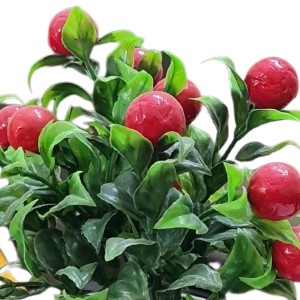 HiTechMart Artificial Cherry Fruit Plant in White Pot – Lifelike Decorative Faux Greenery for Home & Office Décor, Small Tabletop Indoor Plant