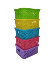 Hi Tech Sales Unbreakable Multipurpose Plastic Baskets with Lid | For Fruit, Bathroom, Stationary, Home, Kitchen, Office | Rectangular, Small, Color: Sky, Yellow, Green, Red, violet (20 X 15.5 X 9 cm)
