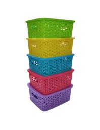Hi Tech Sales Unbreakable Multipurpose Plastic Baskets with Lid | For Fruit, Bathroom, Stationary, Home, Kitchen, Office | Rectangular, Small, Color: Sky, Yellow, Green, Red, violet (20 X 15.5 X 9 cm)