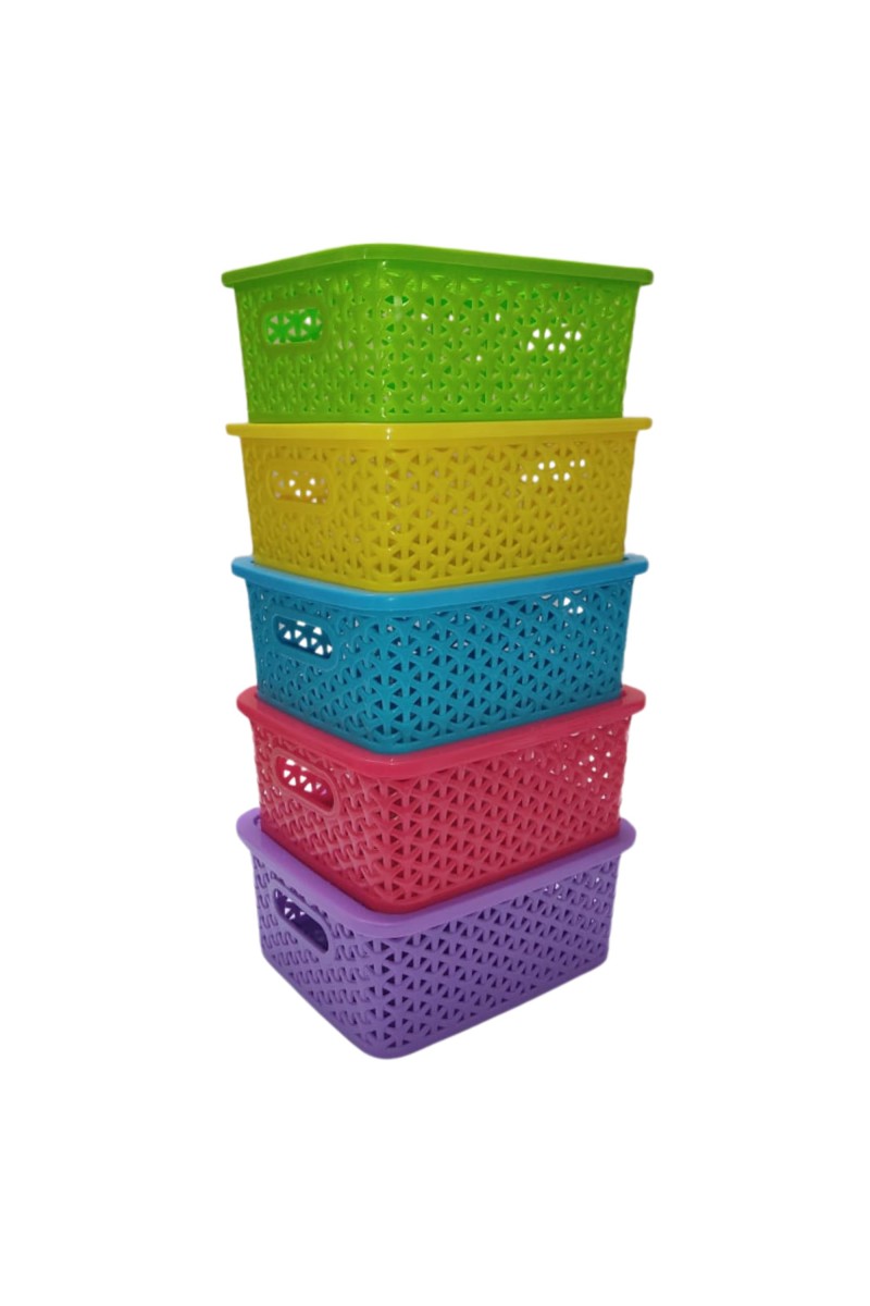 Hi Tech Sales Unbreakable Multipurpose Plastic Baskets with Lid | For Fruit, Bathroom, Stationary, Home, Kitchen, Office | Rectangular, Small, Color: Sky, Yellow, Green, Red, violet (20 X 15.5 X 9 cm)