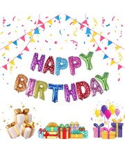 Hitech Sales 13 Pcs Happy Birthday Foil Balloon Banner Set Multicolor Party Decoration Supplies for Birthdays and Celebrations with Small HPD Cake Tag Free