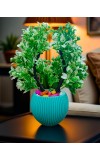 HI TECH Sales Artificial Potted Plant with Green Foliage & Decorative Stones – Faux Bonsai Tree in a Stylish Ribbed Ceramic Vase for Home & Office Décor
