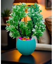 HI TECH Sales Artificial Potted Plant with Green Foliage & Decorative Stones – Faux Bonsai Tree in a Stylish Ribbed Ceramic Vase for Home & Office Décor