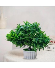 HiTechMart Artificial Green Bonsai Tree – Lifelike Faux Miniature Plant in White Pot for Home & Office Décor, Maintenance-Free Decorative Greenery