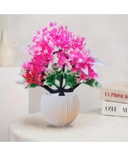 HiTechMart Artificial Pink & Green Decorative Plant with Vase – Lifelike Faux Floral Arrangement for Home, Office, Desk, Table, and Indoor Decor – Maintenance-Free Elegant Artificial Flower Pot