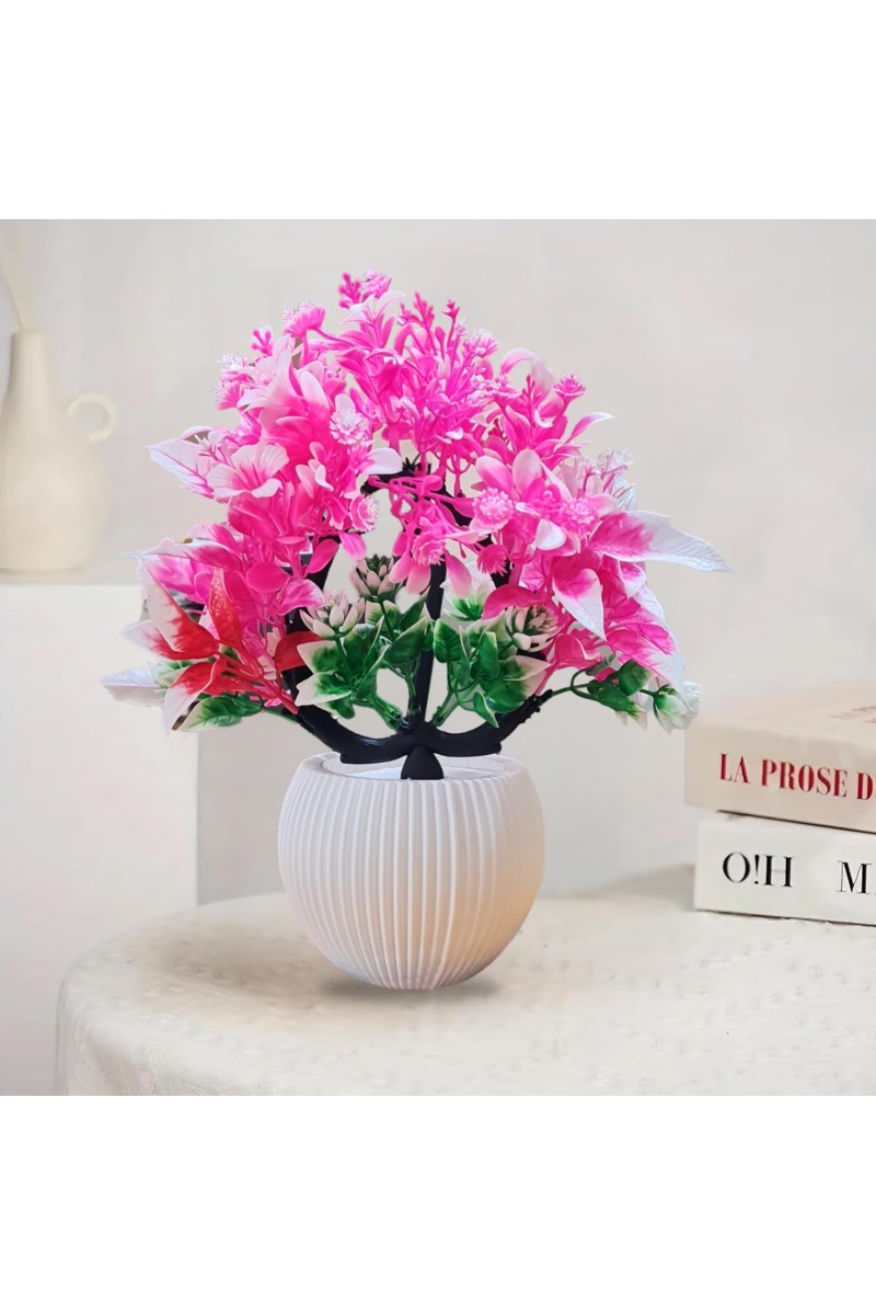 HiTechMart Artificial Pink & Green Decorative Plant with Vase – Lifelike Faux Floral Arrangement for Home, Office, Desk, Table, and Indoor Decor – Maintenance-Free Elegant Artificial Flower Pot