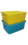 Hi Tech Sales Small Unbreakable Multipurpose Plastic Baskets with Lid for Fruit, Bathroom, Stationary, Home, Kitchen, Office (Rectangular, Color: Sky, Yellow) set of 2 (Yellow)