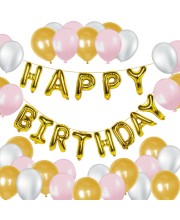 HitechSales Birthday Party Decoration Combo - Happy Birthday Foil Banner (13 Pcs), Latex Balloons (30 Pcs), Ribbon & Small Straw Pipe - Perfect Balloons for Birthday Decoration