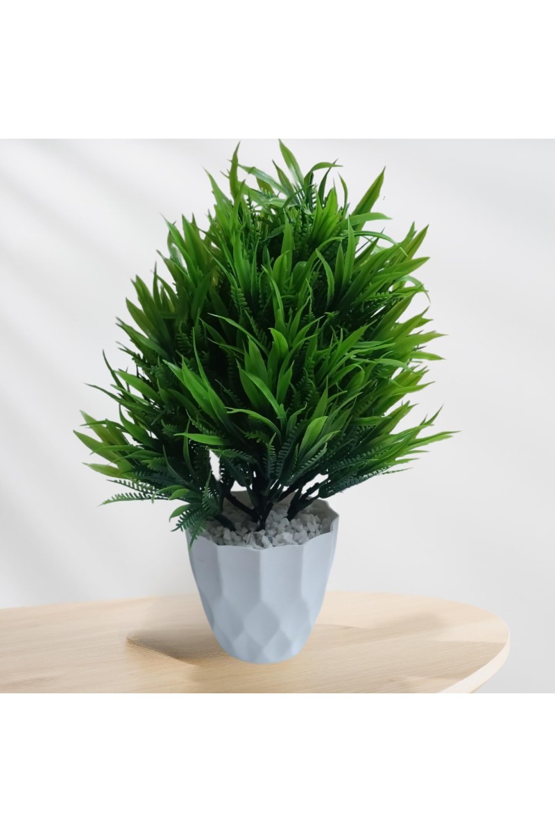 Hitech Sales Artificial Bamboo Leaves Bunch with Plastic Pot (30 x 24 cm) Color - Green