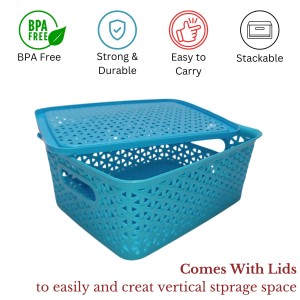 Hi Tech Sales Unbreakable Multipurpose Plastic Baskets with Lid | For Fruit, Bathroom, Stationary, Home, Kitchen, Office | Rectangular, Small, Color: Sky, Yellow, Green, Red, violet (20 X 15.5 X 9 cm) Hi Tech Sales Unbreakable Multipurpose Plastic Baskets with Lid | For Fruit, Bathroom, Stationary, Home, Kitchen, Office | Rectangular, Small, Color: Sky, Yellow, Green, Red, violet (20 X 15.5 X 9 cm)