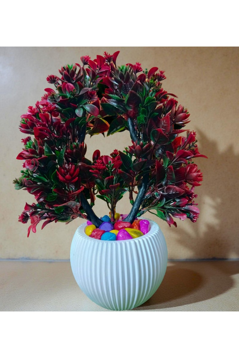 HI TECH Sales Artificial Bonsai Plant with Decorative Pot – Tree with Red & Green Leaves | Home & Office Decor, Tabletop Indoor Plant