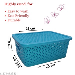 Hi Tech Sales Small Unbreakable Multipurpose Plastic Baskets with Lid for Fruit, Bathroom, Stationary, Home, Kitchen, Office (Rectangular, Color: Sky, Yellow) set of 2 (Red) Hi Tech Sales Small Unbreakable Multipurpose Plastic Baskets with Lid for Fruit, Bathroom, Stationary, Home, Kitchen, Office (Rectangular, Color: Sky, Yellow) set of 2 (Red)