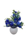 HiTechMart Elegant Blue Artificial Flower Arrangement in Textured White Ceramic Vase – Lifelike Faux Floral Décor for Home, Office, Living Room, and Gifting