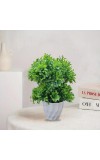 HiTechMart Artificial Green Topiary Plant in White Textured Pot – Realistic Faux Decorative Bush for Home, Office, and Indoor Décor