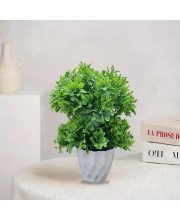 HiTechMart Artificial Green Topiary Plant in White Textured Pot – Realistic Faux Decorative Bush for Home, Office, and Indoor Décor