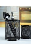 Black Round Mesh Pen Stand Pencil Holder pack of 1 I Desk Organizer for Office, Study & Home (Black)
