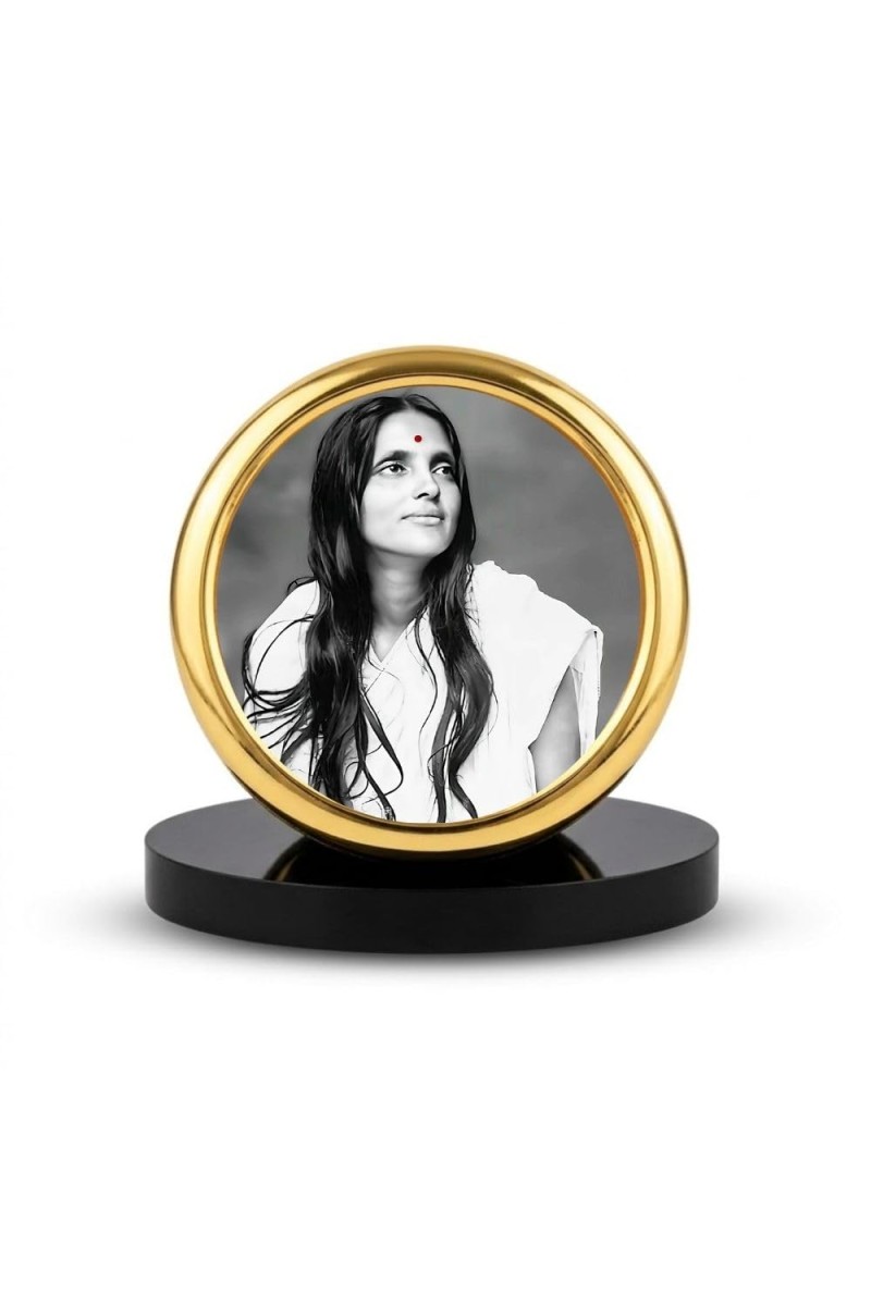 Car Desk/Table Top Anandamayi Maa Metal Golden Photo Stand 2x2 Inches, Compact & Stylish Spiritual Display for Car, Home & Office (Pack of 1) (F18546)