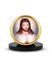 Car Desk/Table Top Lord Jesus Metal Golden Photo Stand 2x2 Inches, Compact & Stylish Spiritual Display for Car, Home & Office (Pack of 1) (F18794)