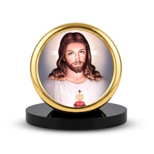 Car Desk/Table Top Lord Jesus Metal Golden Photo Stand 2x2 Inches, Compact & Stylish Spiritual Display for Car, Home & Office (Pack of 1) (F18794)