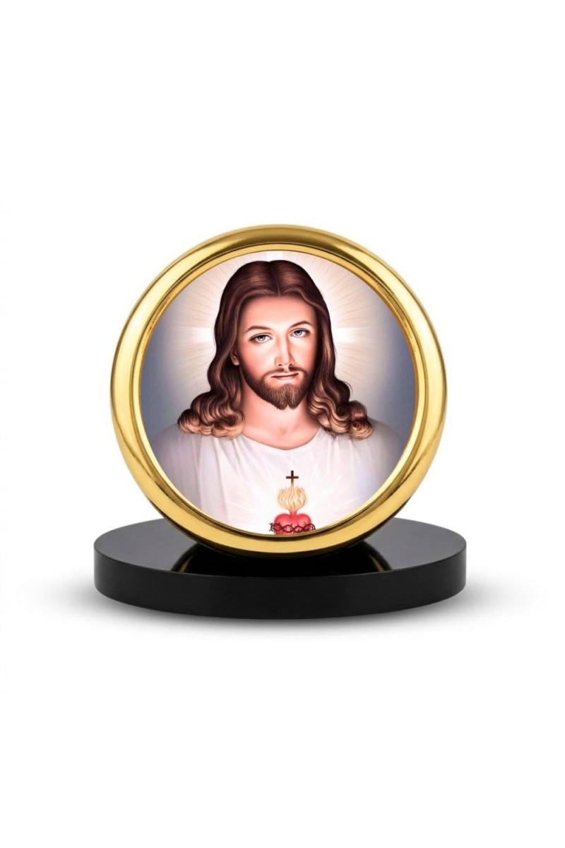 Car Desk/Table Top Lord Jesus Metal Golden Photo Stand 2x2 Inches, Compact & Stylish Spiritual Display for Car, Home & Office (Pack of 1) (F18794)
