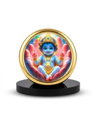 Car Desk/Table Top Little Krishna Metal Golden Photo Stand 2x2 Inches, Compact & Stylish Spiritual Display for Car, Home & Office (Pack of 1) (F18638)